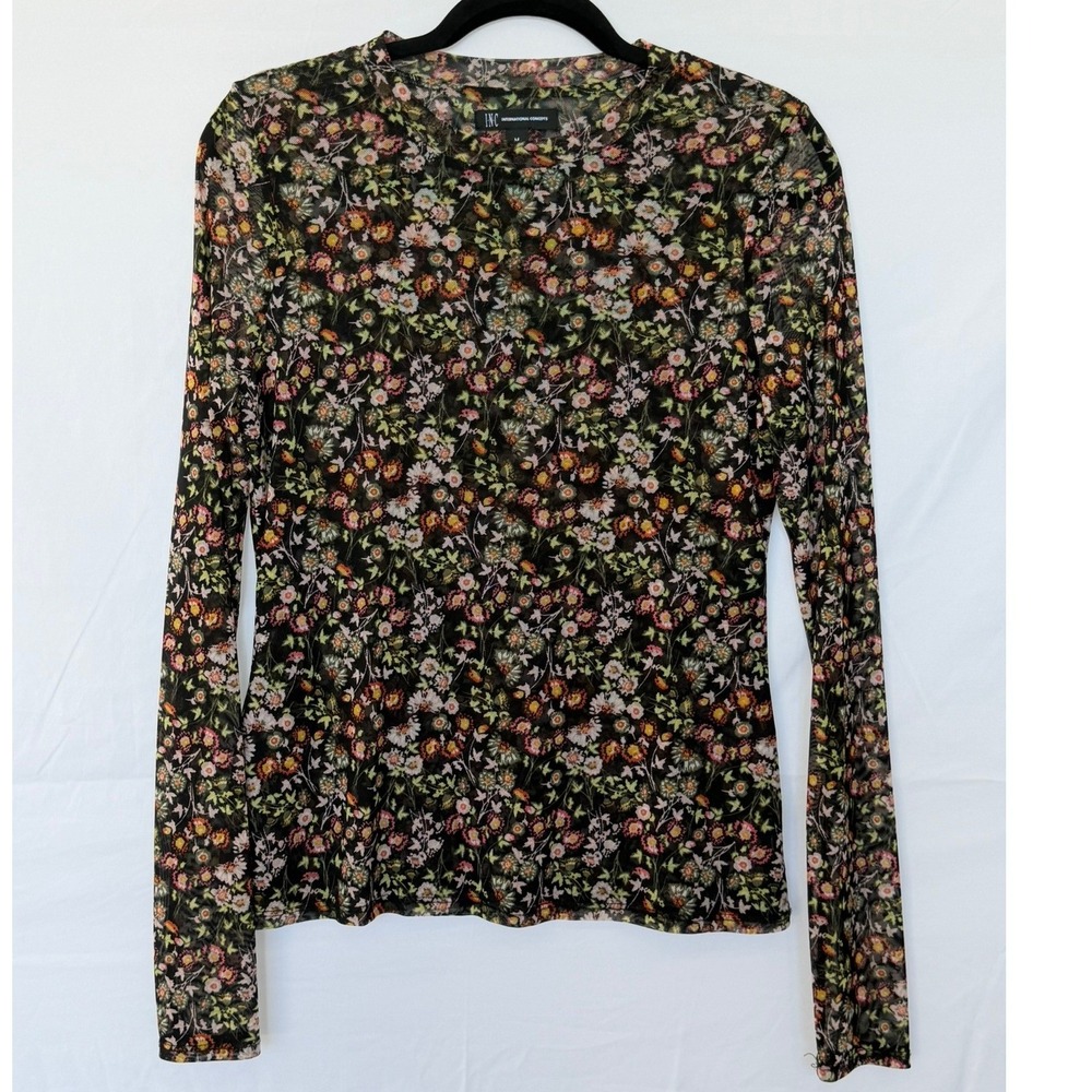 INC International Concepts Womens Floral Mesh Double Layered Long Sleeve Top M
